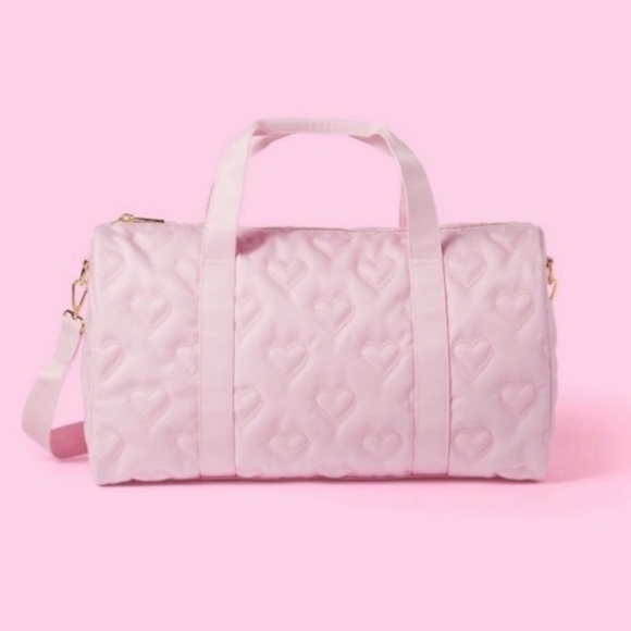 Stoney Clover Ln Quilted Heart Duffle Bag Light Pink Gold Zipper - Picture 10 of 10